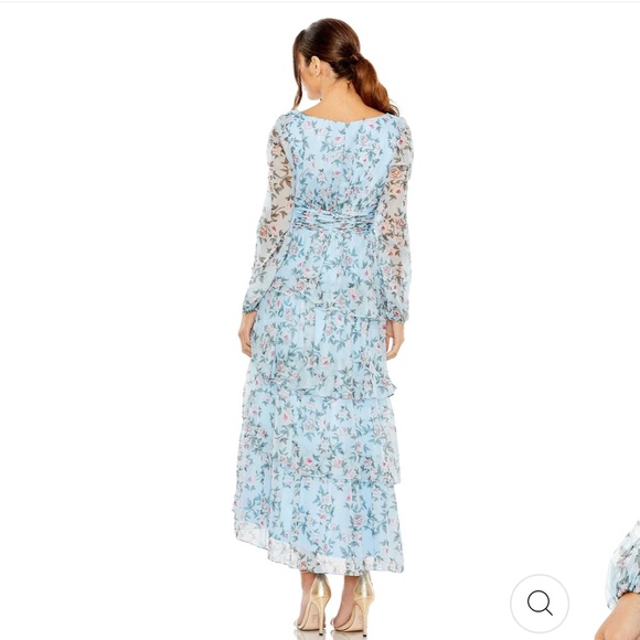 Mac Duggal Bishop Sleeve Floral Print Long Sheer Dress - Picture 4 of 10